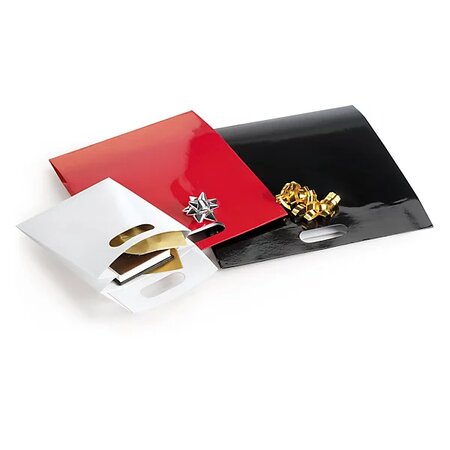 Pochette cadeau pelliculée noir à poignée découpée 38 x 41 x 10 cm (lot de 100)