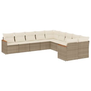 vidaXL Salon de jardin avec coussins 10 Pièces beige résine tressée