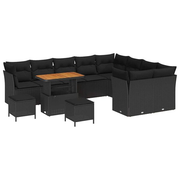 vidaXL Ensemble de canapé de jardin 12 Pièces Noir polyrotin