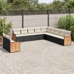 vidaXL Salon de jardin 11 Pièces avec coussins noir résine tressée