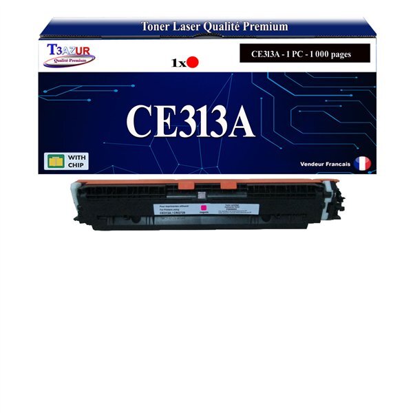 T3AZUR - Toner compatible avec CE313A pour HP LaserJet Pro CP1020 CP1025 CP1025NW TopShot M275 - Magenta