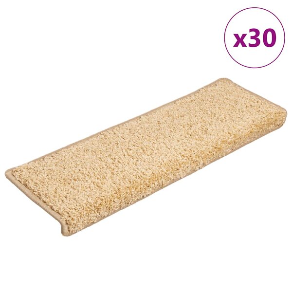vidaXL Tapis d'escalier 30 pièces 65 x 21 x 4 cm Crème Bord rectangulaire