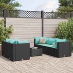 vidaXL Salon de jardin 6 Pièces avec coussins Noir Résine tressée