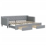 vidaXL Lit de jour avec gigogne et tiroirs gris clair 80x200 cm tissu