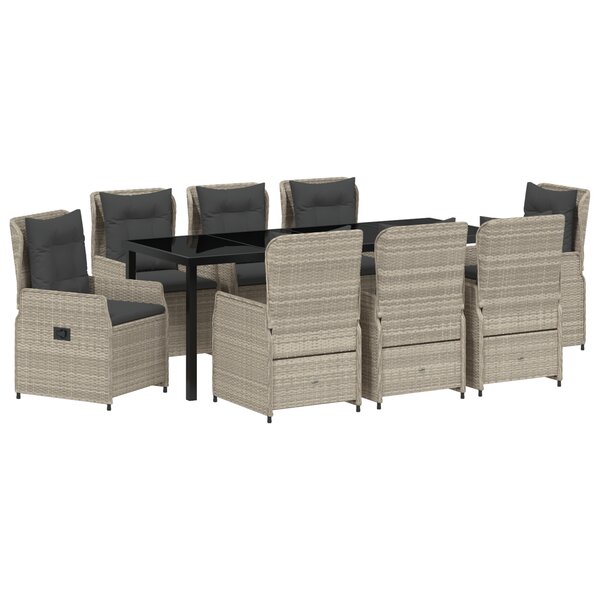 vidaXL Ensemble de jardin 9 pièces gris clair en polyrotin de