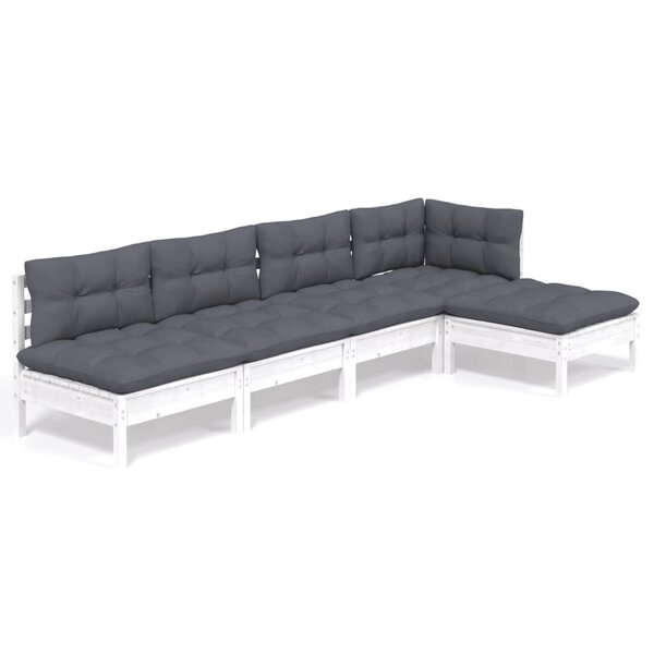 vidaXL Salon de jardin 5 Pièces avec coussins blanc bois de pin