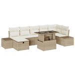 vidaXL Canapé de jardin 8 pièces en poly rotin avec coussins beiges.