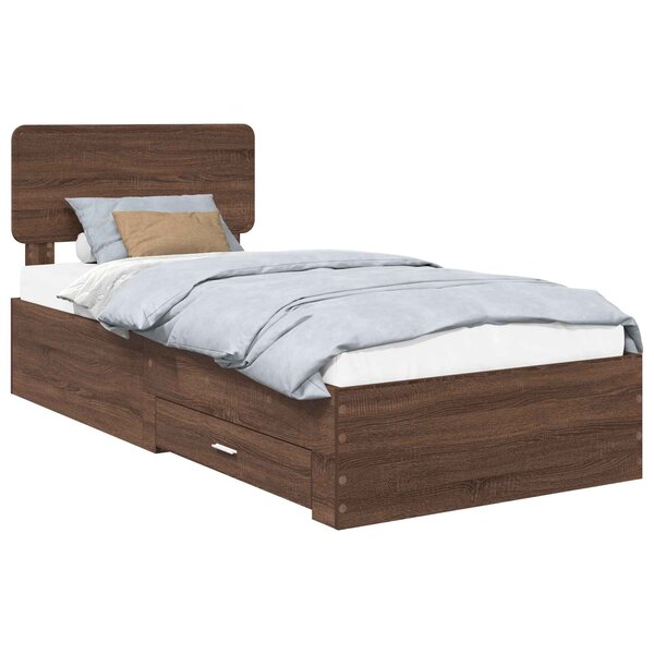 vidaXL Cadre de lit Chêne brun 75 x 190 cm Bois d'ingénierie