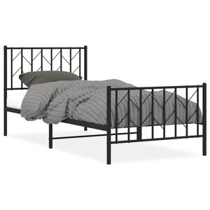 vidaXL Cadre de lit métal avec tête de lit/pied de lit noir 90x190 cm