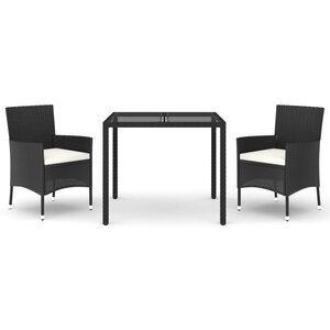 vidaXL Ensemble à manger de jardin avec coussins 3 Pièces Noir