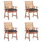vidaXL Chaises à manger d'extérieur lot de 4 et coussins Acacia massif