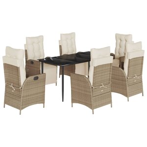 vidaXL Ensemble à manger de jardin et coussins 7 Pièces beige poly rotin