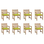 vidaXL Chaises de jardin lot de 8 avec coussins vert vif Bois de teck