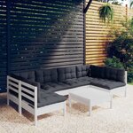 vidaXL Salon de jardin 7 Pièces avec coussins blanc bois de pin massif