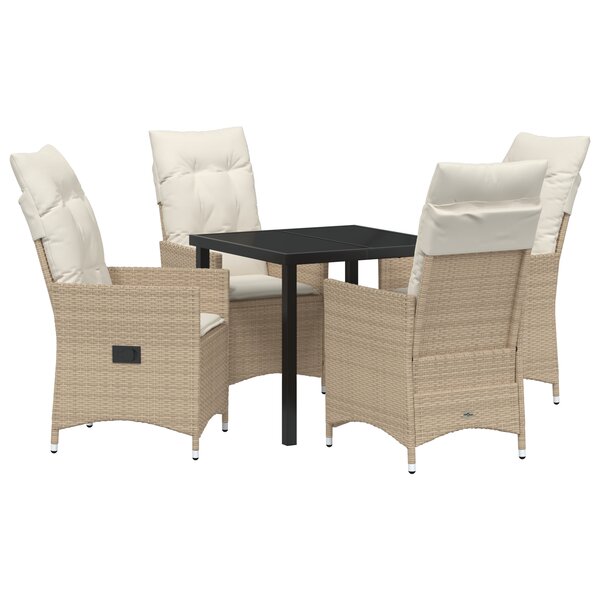 vidaXL Ensemble de salle à manger de jardin de 5 pièces avec coussins en poly rattan beige