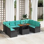 vidaXL Ensemble de canapé de jardin avec coussin 10 Pièces Noir et bleu