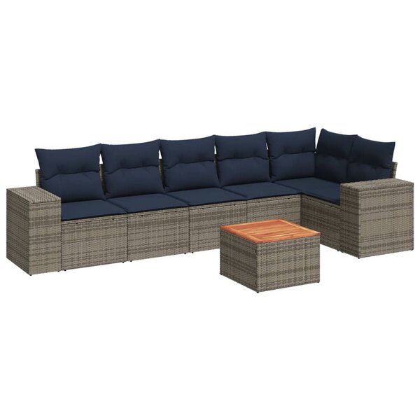 vidaXL Salon de jardin 7 Pièces avec coussins gris résine tressée