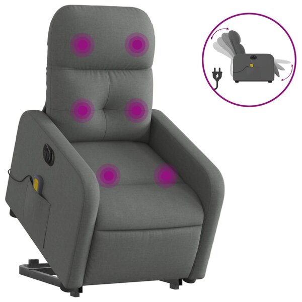 vidaXL Fauteuil inclinable de massage électrique Gris foncé Tissu