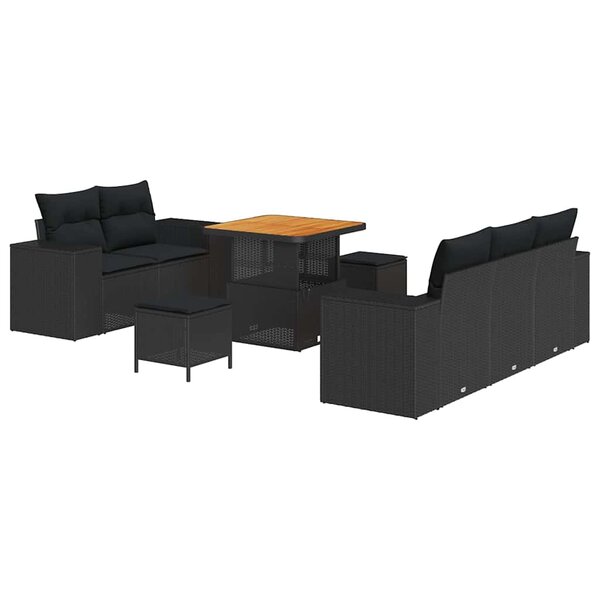 vidaXL Ensemble de canapé de jardin Manuel 8 Pièces Noir 80 x 80 x 71 cm