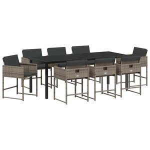 vidaXL Ensemble de salle à manger pour jardin 9 Pièces Gris Poly rotin