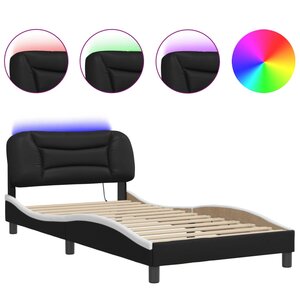 vidaXL Cadre de lit avec LED sans matelas Hvar noir et blanc 100x200 cm