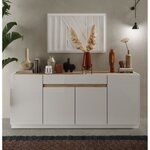 Buffet FIRENZE - Blanc Laqué et chêne Cadiz - 4 portes 1 tiroir - 205 x 40 x 87 cm