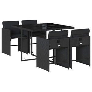 vidaXL Ensemble à manger de jardin coussins 5Pièces Noir Résine tressée