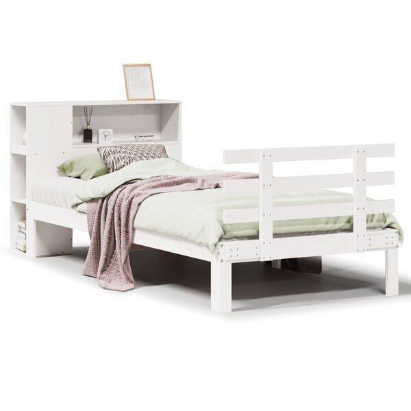 vidaXL Lit bibliothèque sans matelas blanc 90x190cm bois de pin massif