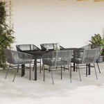 vidaXL Ensemble à manger jardin coussins 7 Pièces gris poly rotin verre