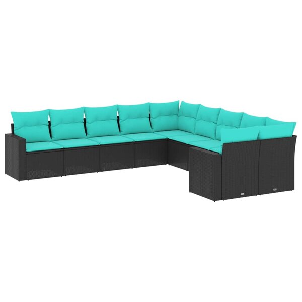 vidaXL Salon de jardin 10 Pièces avec coussins noir résine tressée