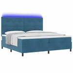 vidaXL Lit à ressort LED avec matelas Bleu foncé 200 x 200 cm tissu