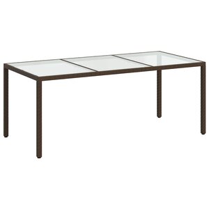 vidaXL Table de jardin Marron 190x90x75 cm Verre trempé/résine tressée