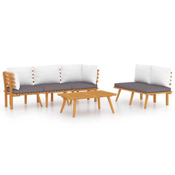 Salon de jardin meuble d'extérieur ensemble de mobilier 5 pièces avec coussins bois d'acacia solide 02_0016317