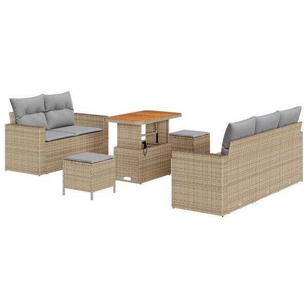 vidaXL Canapé de jardin 8 pièces avec coussins en poly rattan beige et acacia.