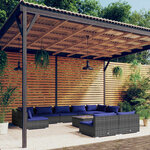 vidaXL Salon de jardin 10 Pièces avec coussins Gris Résine tressée