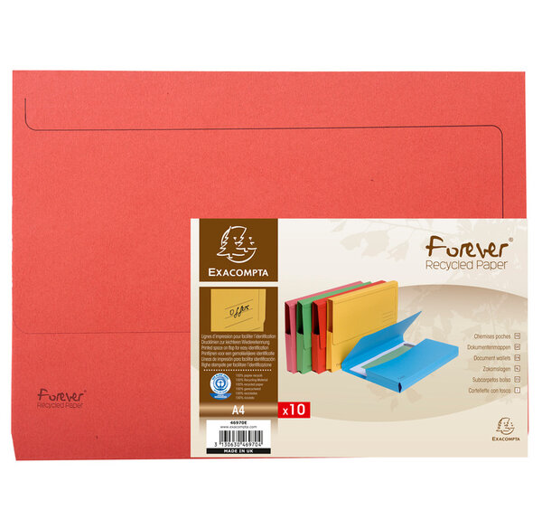 Paquet 10 chemises poche A4 FOREVER Rouge EXACOMPTA