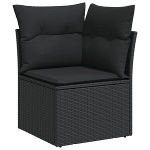 vidaXL Canapé d'angle de jardin avec coussins en polyrotin noir