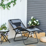 Chaise longue pliable zéro gravité dossier réglable tablette tétière métal époxy polyester coton gris noir