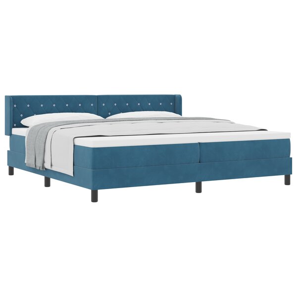 Lit à ressort vidaXL avec matelas bleu foncé 200x200 cm en velours