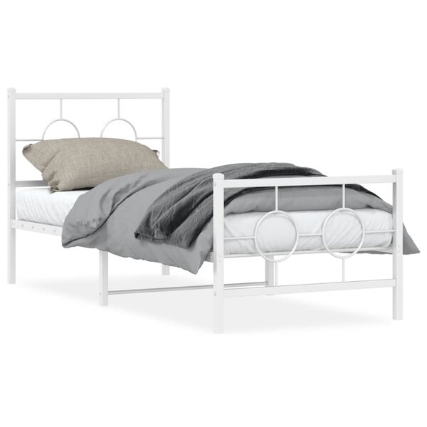 vidaXL Cadre de lit métal sans matelas avec pied de lit blanc 75x190cm