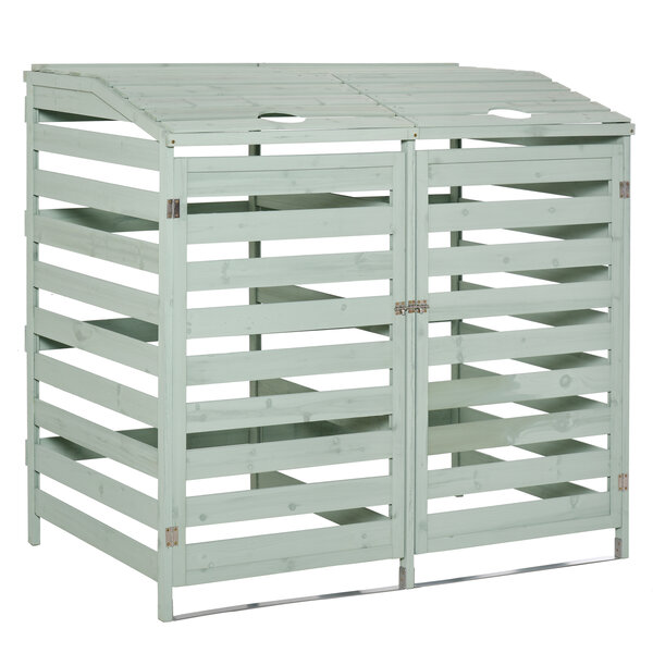 Abri poubelles - abri de jardin - 2 portes verrouillables - dim. 131L x 85l x 125H cm - bois sapin vert d'eau