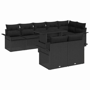 vidaXL Ensemble de canapé de jardin avec coussin 9 Pièces Noir Poly rotin