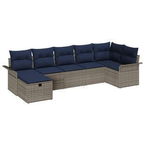 vidaXL Ensemble de canapé de jardin avec coussin 7 Pièces Gris Poly rotin