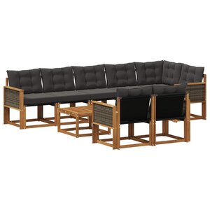 vidaXL Ensemble de canapés d'extérieur 9 Pièces Naturel et noir
