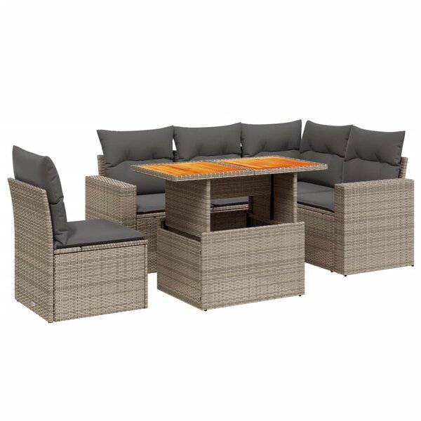 vidaXL Salon de jardin 6 Pièces avec coussins gris résine tressée