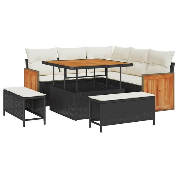 vidaXL Ensemble de canapé de jardin 8 Pièces Noir et Crème