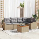 vidaXL Ensemble de canapé de jardin 6 Pièces Beige Poly rotin
