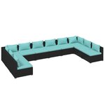 vidaXL Salon de jardin 10 Pièces avec coussins Résine tressée Noir