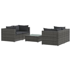 Salon de jardin meuble d'extérieur ensemble de mobilier 5 pièces avec coussins résine tressée gris 02_0016434