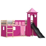 vidaXL Lit superposé avec toboggan et rideaux rose 80x200 cm